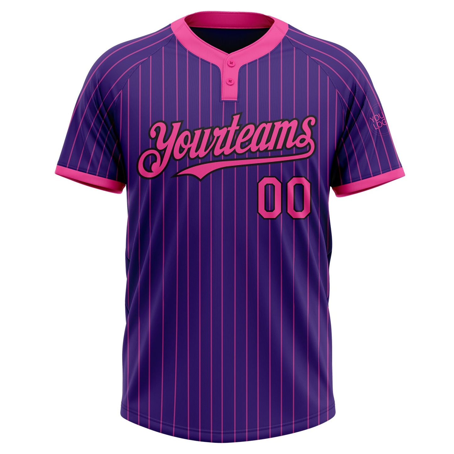 Custom Purple Pink Pinstripe Black Two-Button Unisex Softball Jersey view 2