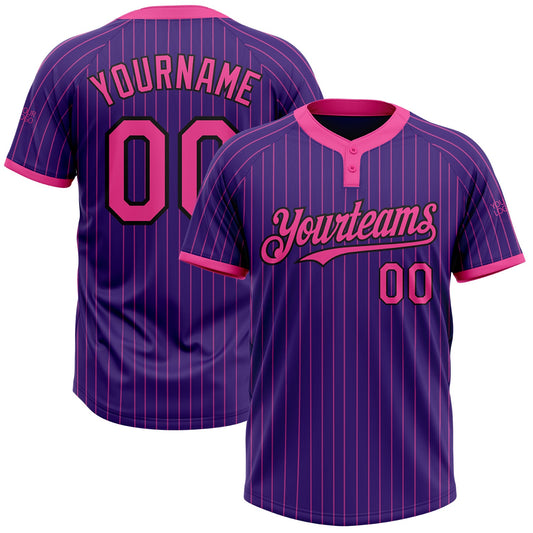 Custom Purple Pink Pinstripe Black Two-Button Unisex Softball Jersey - Main View
