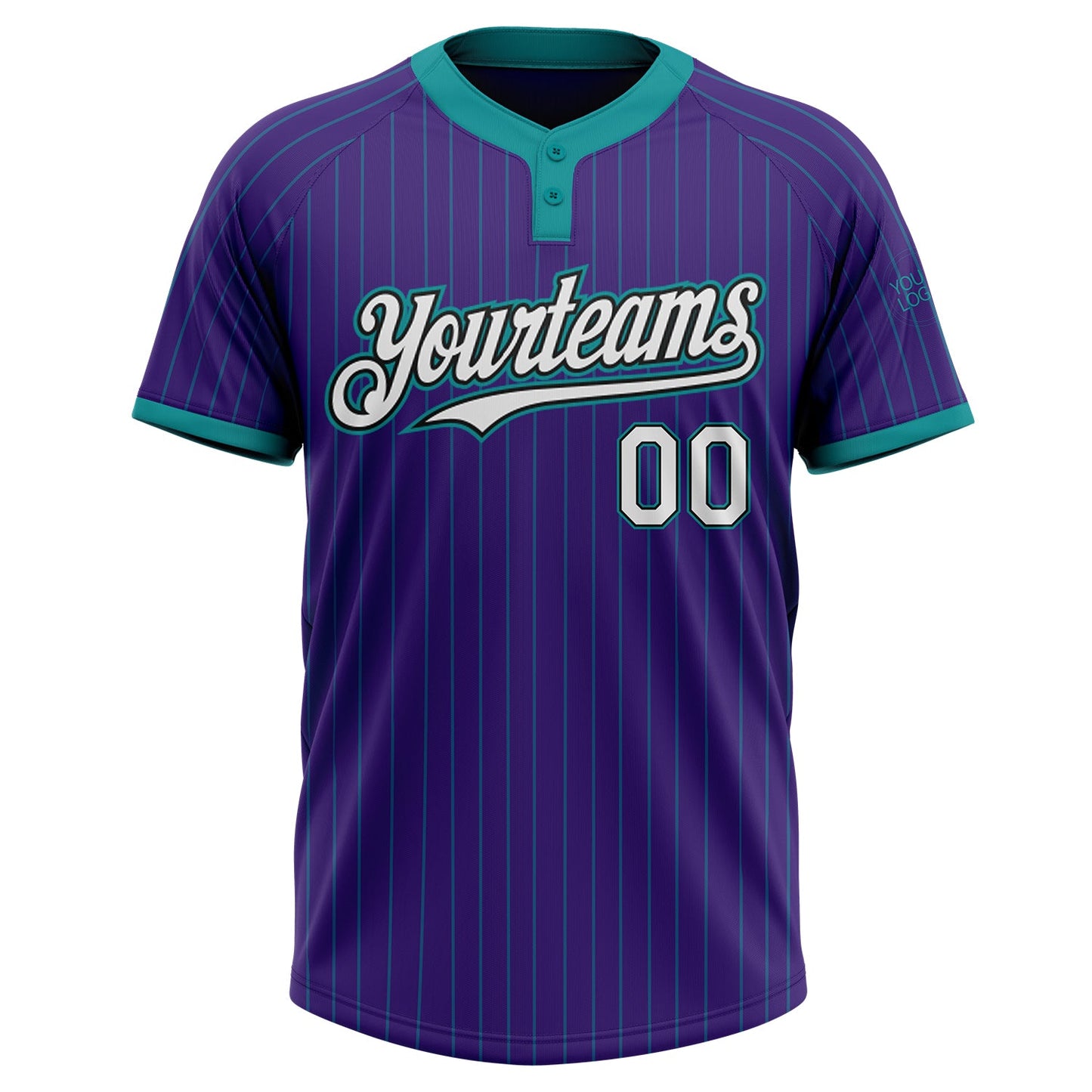 Custom Purple Teal Pinstripe White-Black Two-Button Unisex Softball Jersey view 2