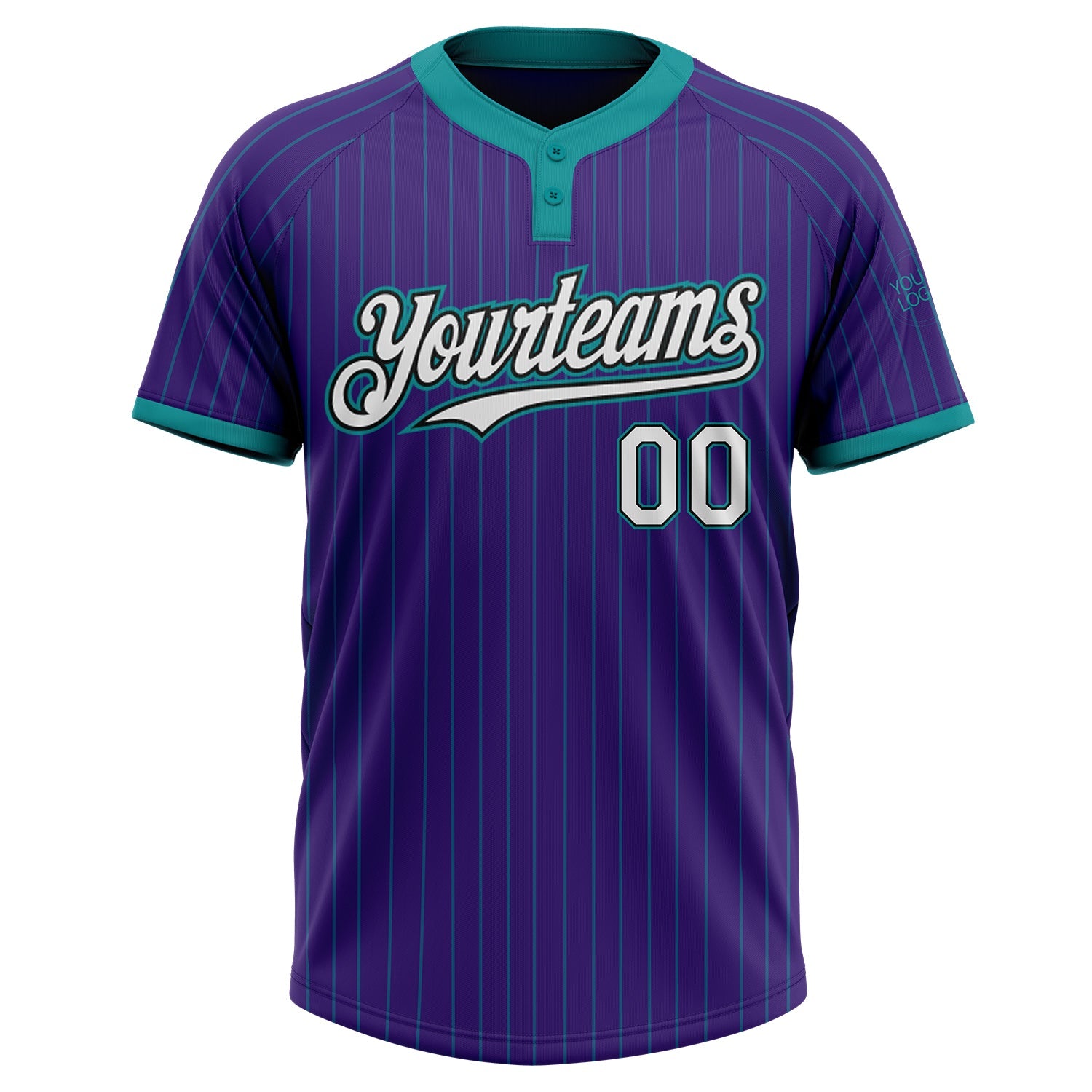 Custom Purple Teal Pinstripe White-Black Two-Button Unisex Softball Jersey view 2