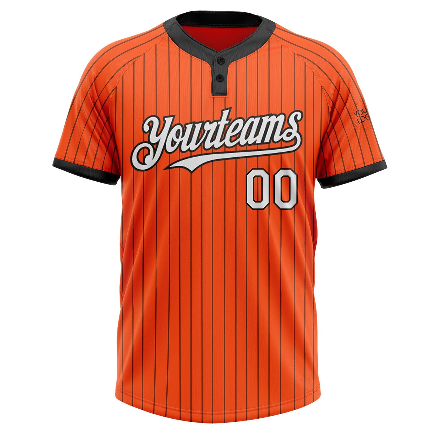 Custom Orange Black Pinstripe White Two-Button Unisex Softball Jersey view 2