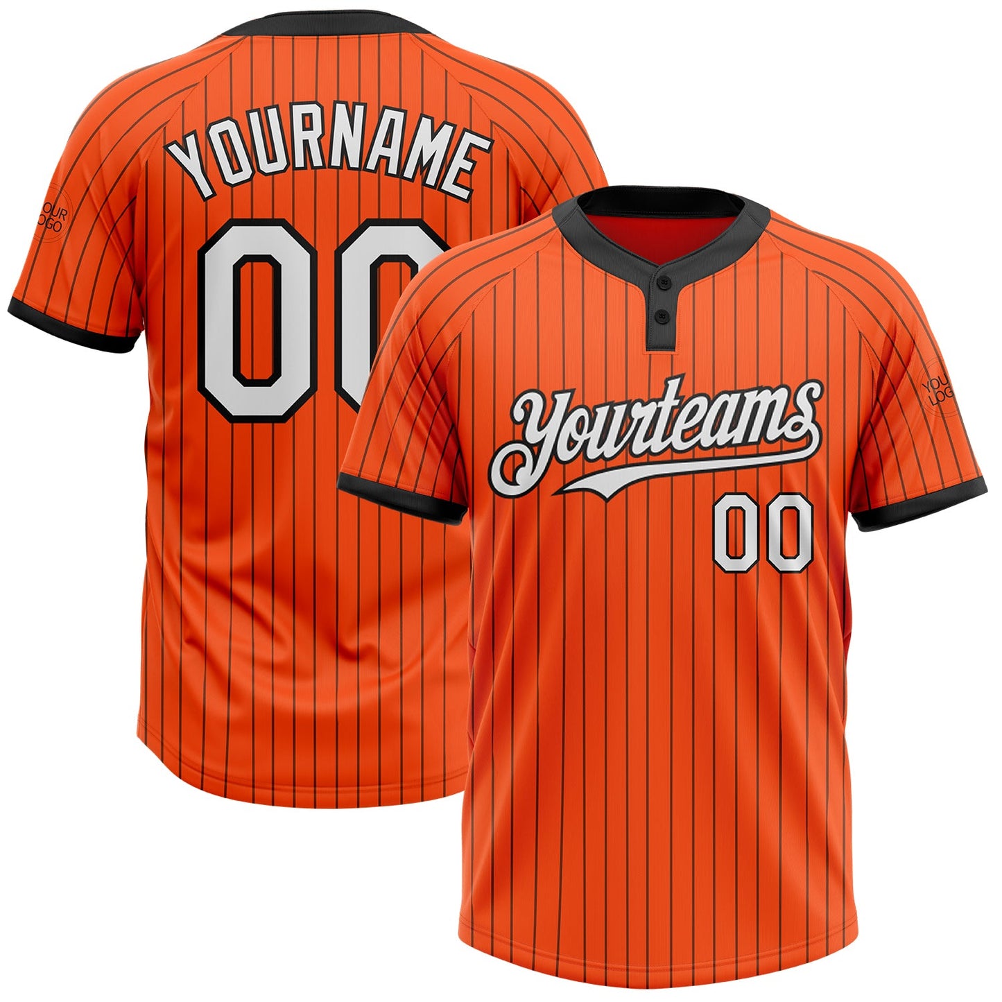 Custom Orange Black Pinstripe White Two-Button Unisex Softball Jersey - Main View