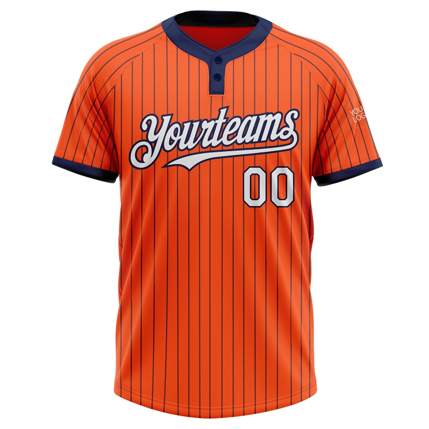 Custom Orange Navy Pinstripe White Two-Button Unisex Softball Jersey view 2