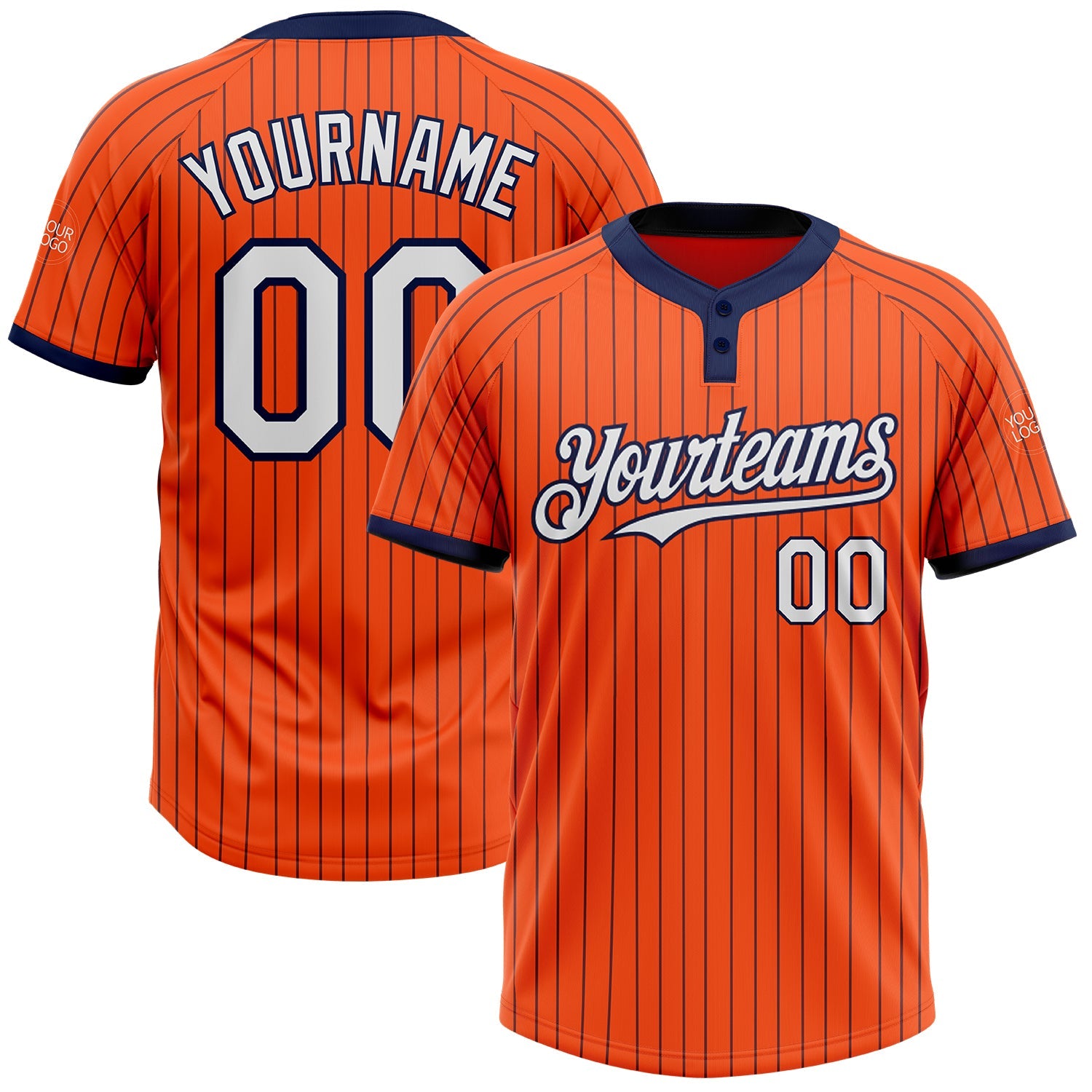 Custom Orange Navy Pinstripe White Two-Button Unisex Softball Jersey - Main View