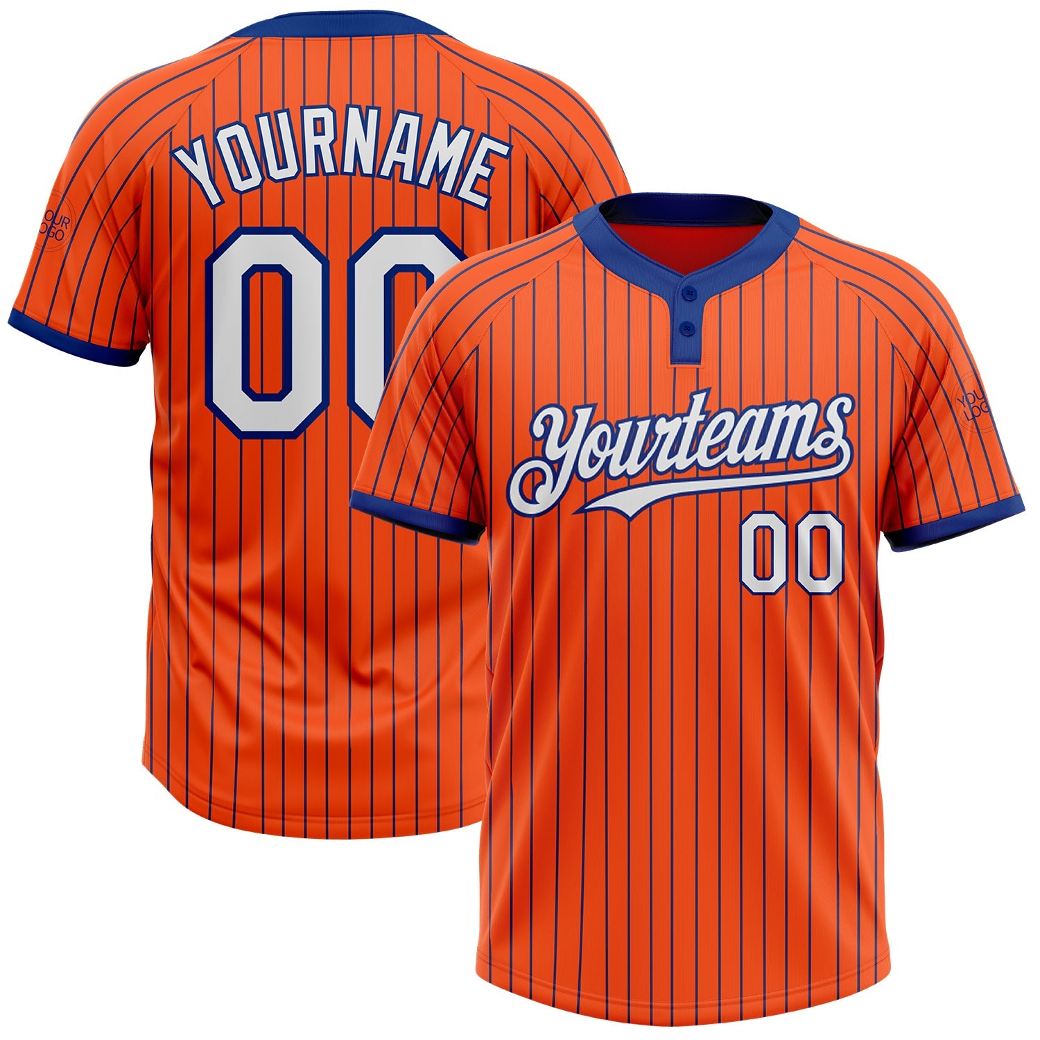 Custom Orange Royal Pinstripe White Two-Button Unisex Softball Jersey - Main View