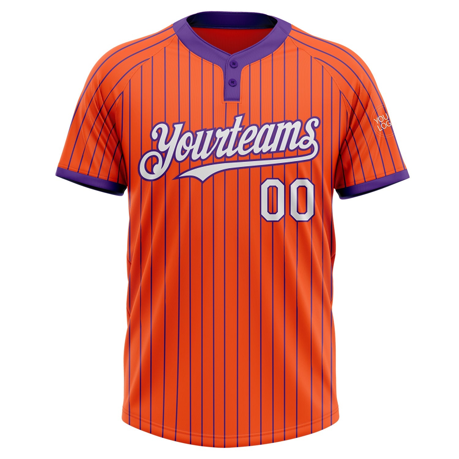 Custom Orange Purple Pinstripe White Two-Button Unisex Softball Jersey view 2