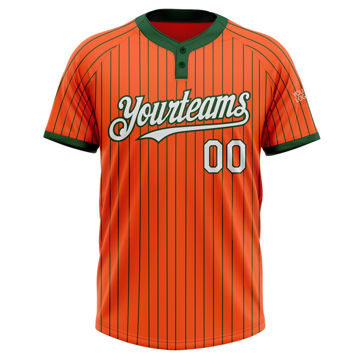 Custom Orange Green Pinstripe White Two-Button Unisex Softball Jersey view 2