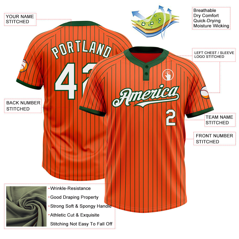 Custom Orange Green Pinstripe White Two-Button Unisex Softball Jersey view 3