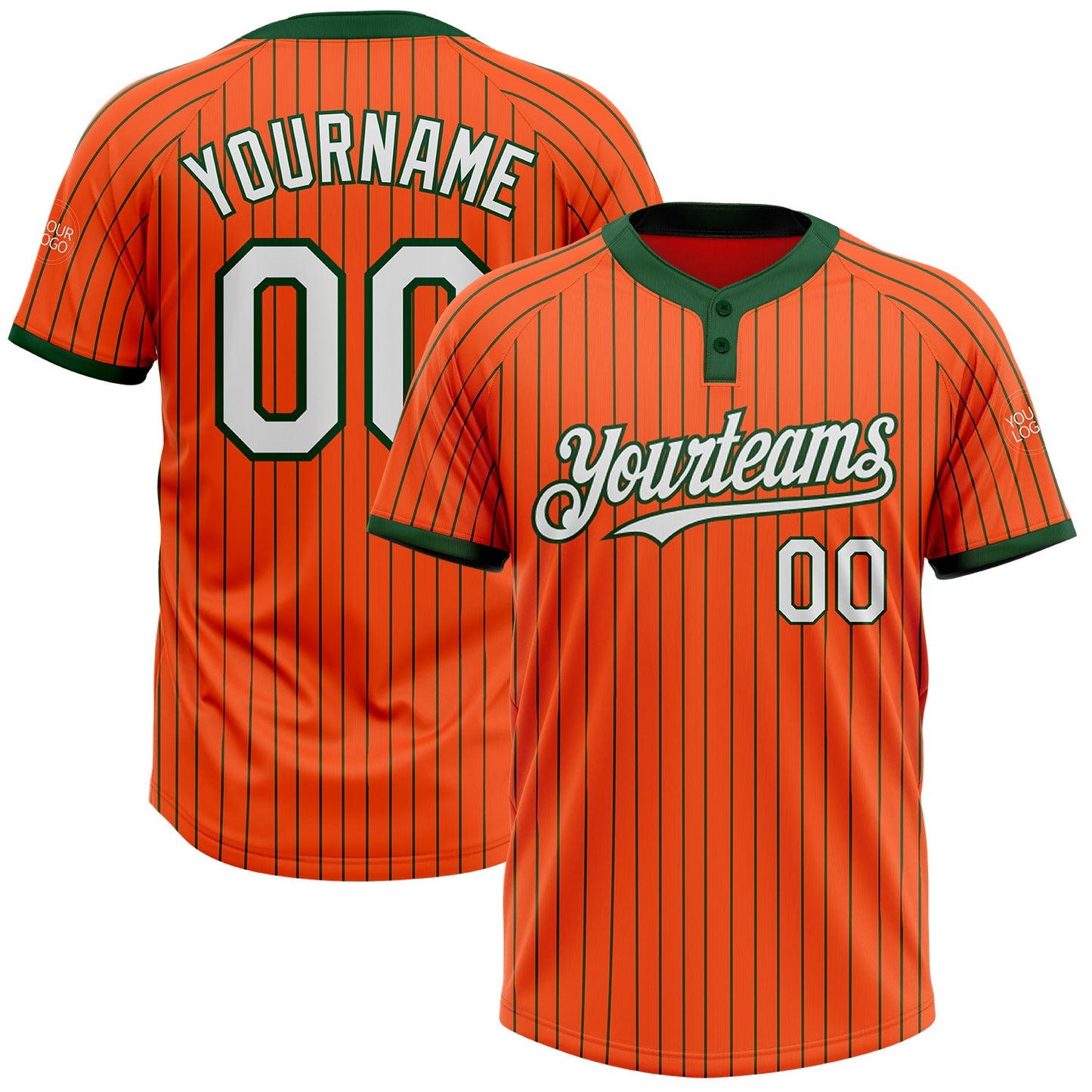 Custom Orange Green Pinstripe White Two-Button Unisex Softball Jersey - Main View