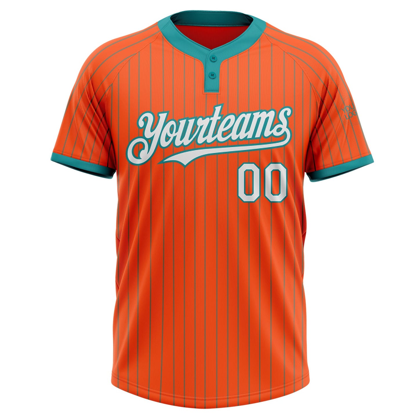 Custom Orange Teal Pinstripe White Two-Button Unisex Softball Jersey view 2