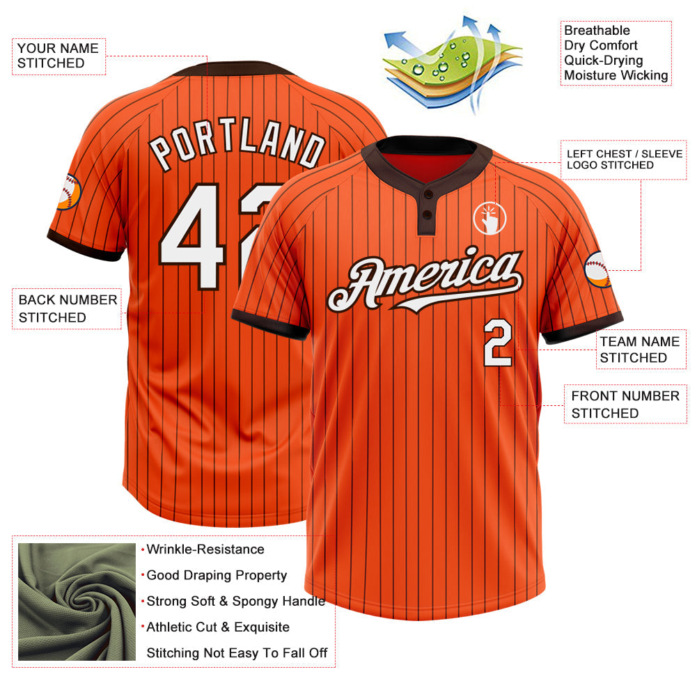 Custom Orange Brown Pinstripe White Two-Button Unisex Softball Jersey view 3