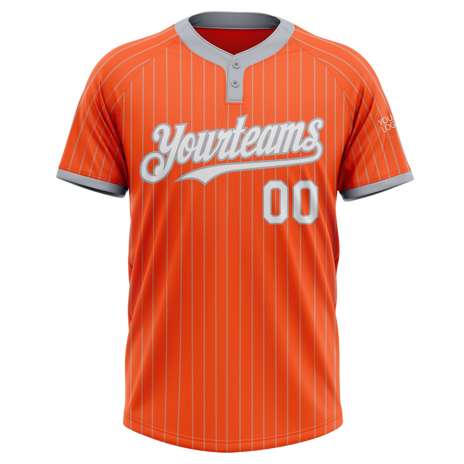 Custom Orange Gray Pinstripe White Two-Button Unisex Softball Jersey view 2