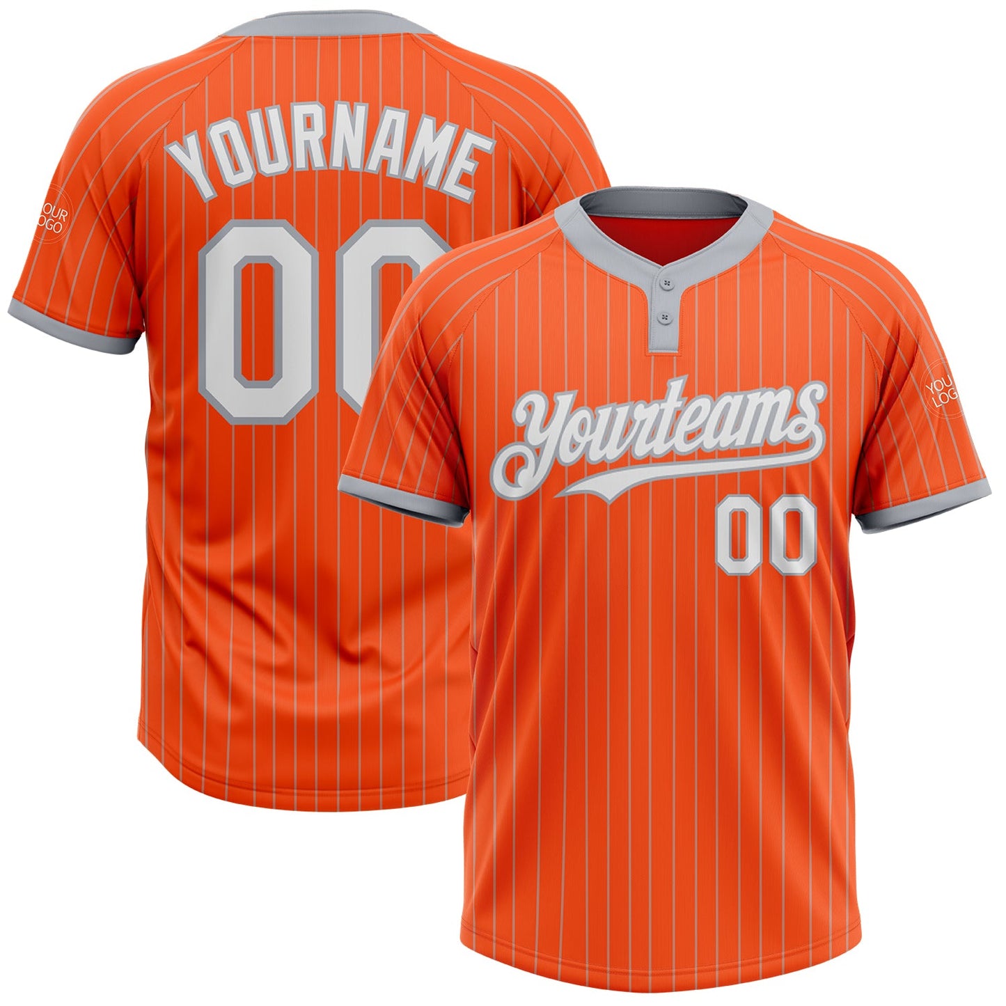 Custom Orange Gray Pinstripe White Two-Button Unisex Softball Jersey - Main View