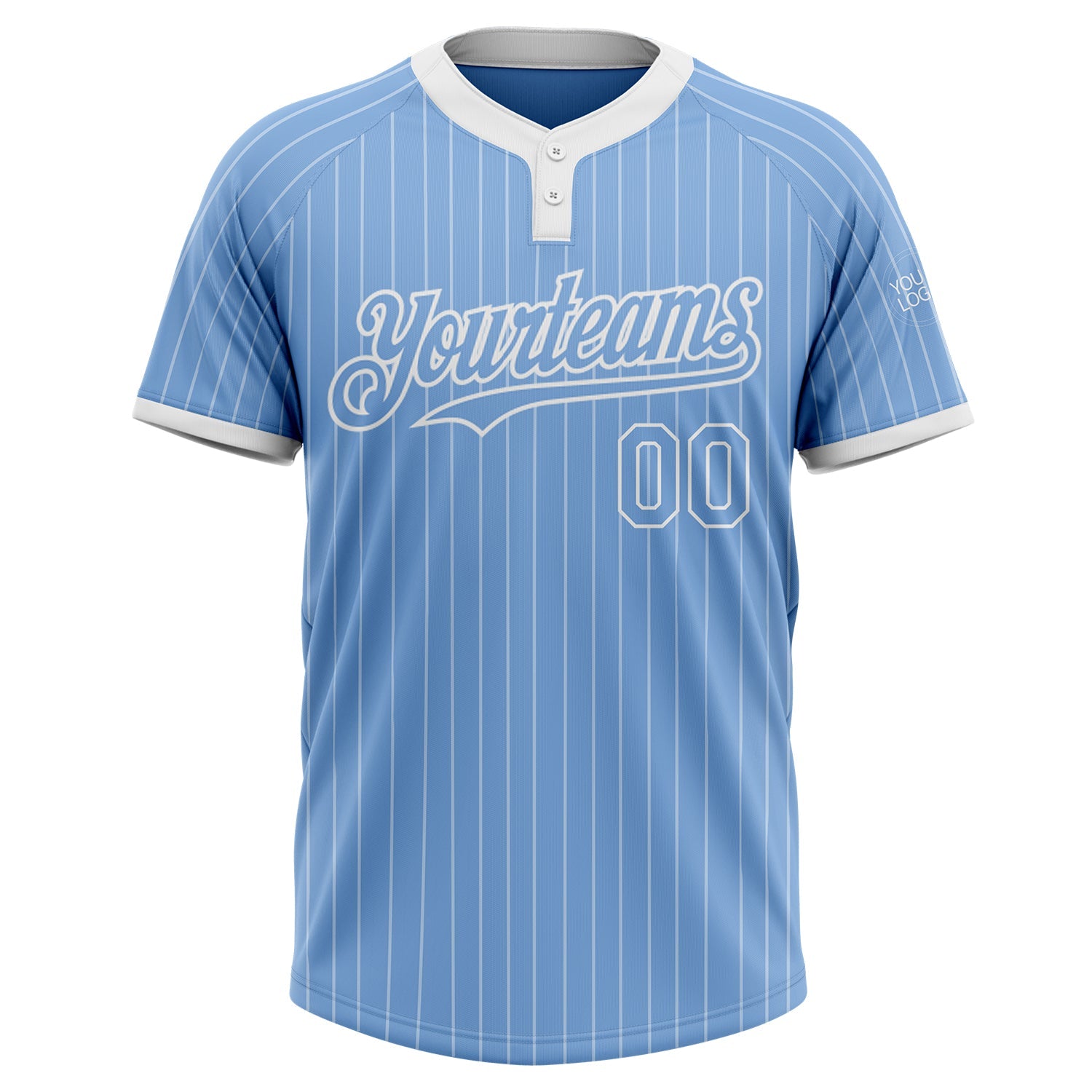 Custom Light Blue White Pinstripe White Two-Button Unisex Softball Jersey view 2