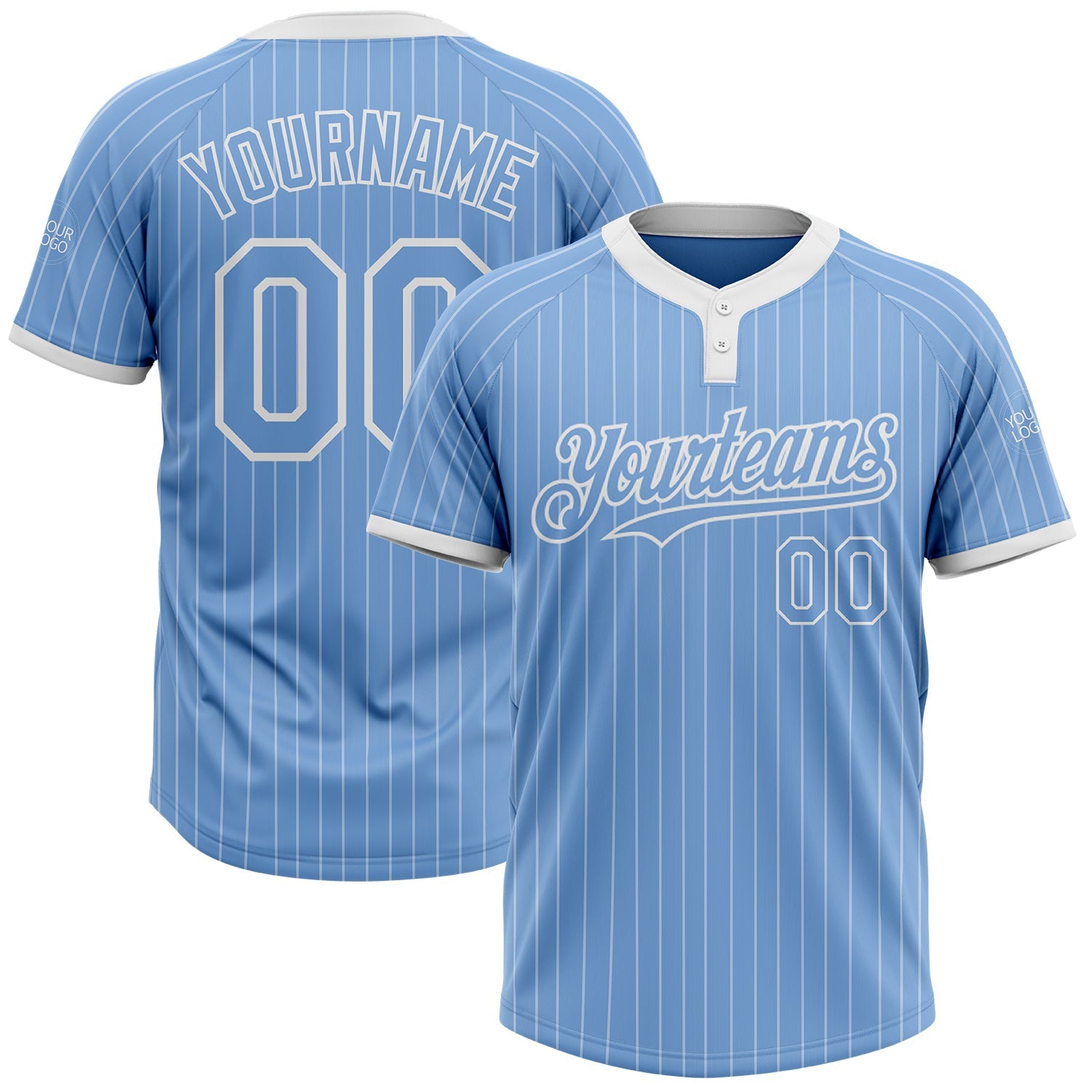Custom Light Blue White Pinstripe White Two-Button Unisex Softball Jersey - Main View