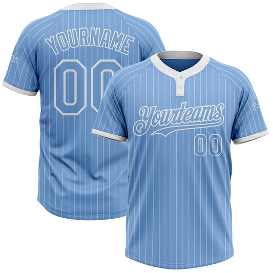 Custom Light Blue White Pinstripe White Two-Button Unisex Softball Jersey - Main View