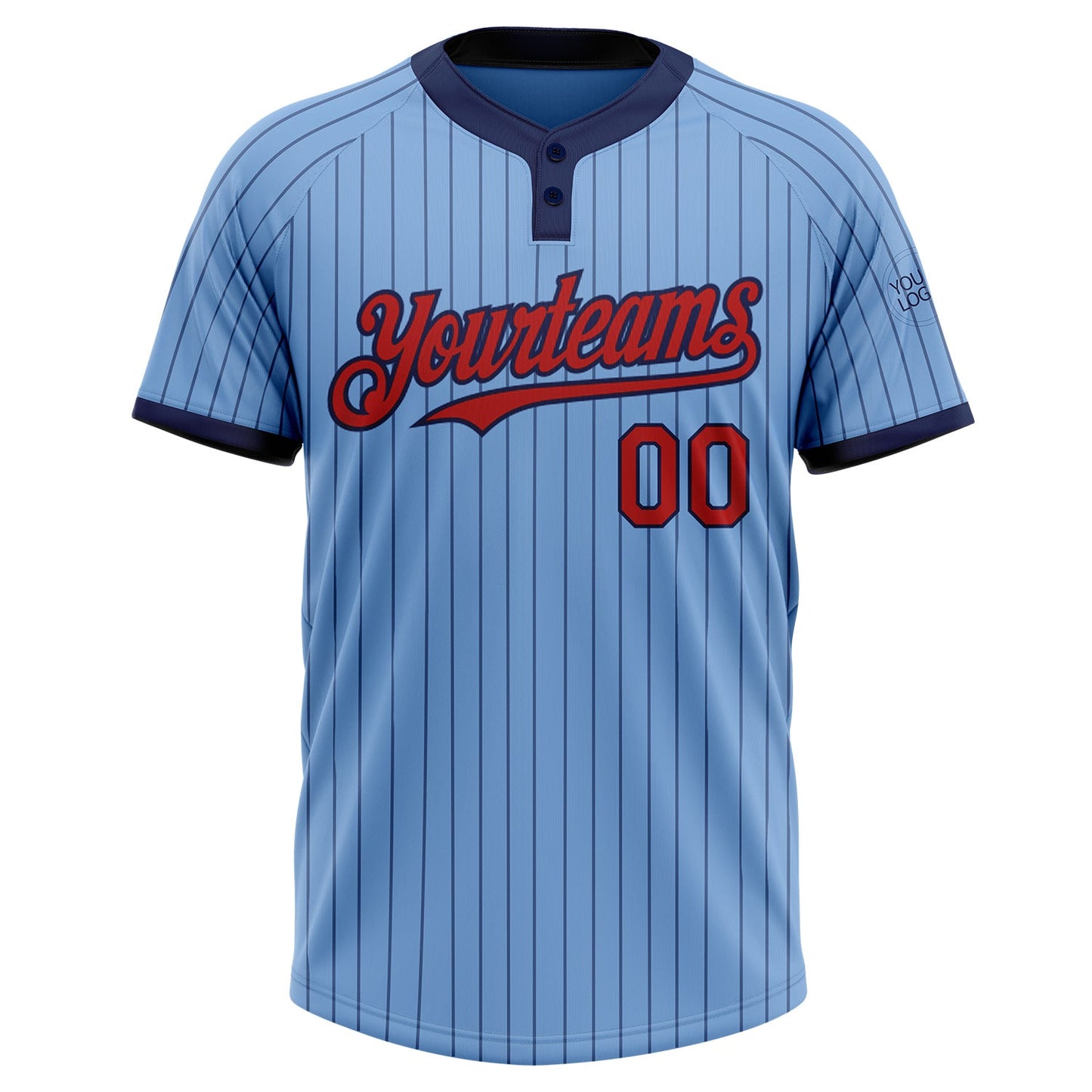 Custom Light Blue Navy Pinstripe Red Two-Button Unisex Softball Jersey view 2