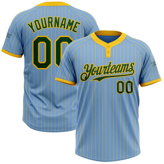 Custom Light Blue Yellow Pinstripe Green Two-Button Unisex Softball Jersey - Main View