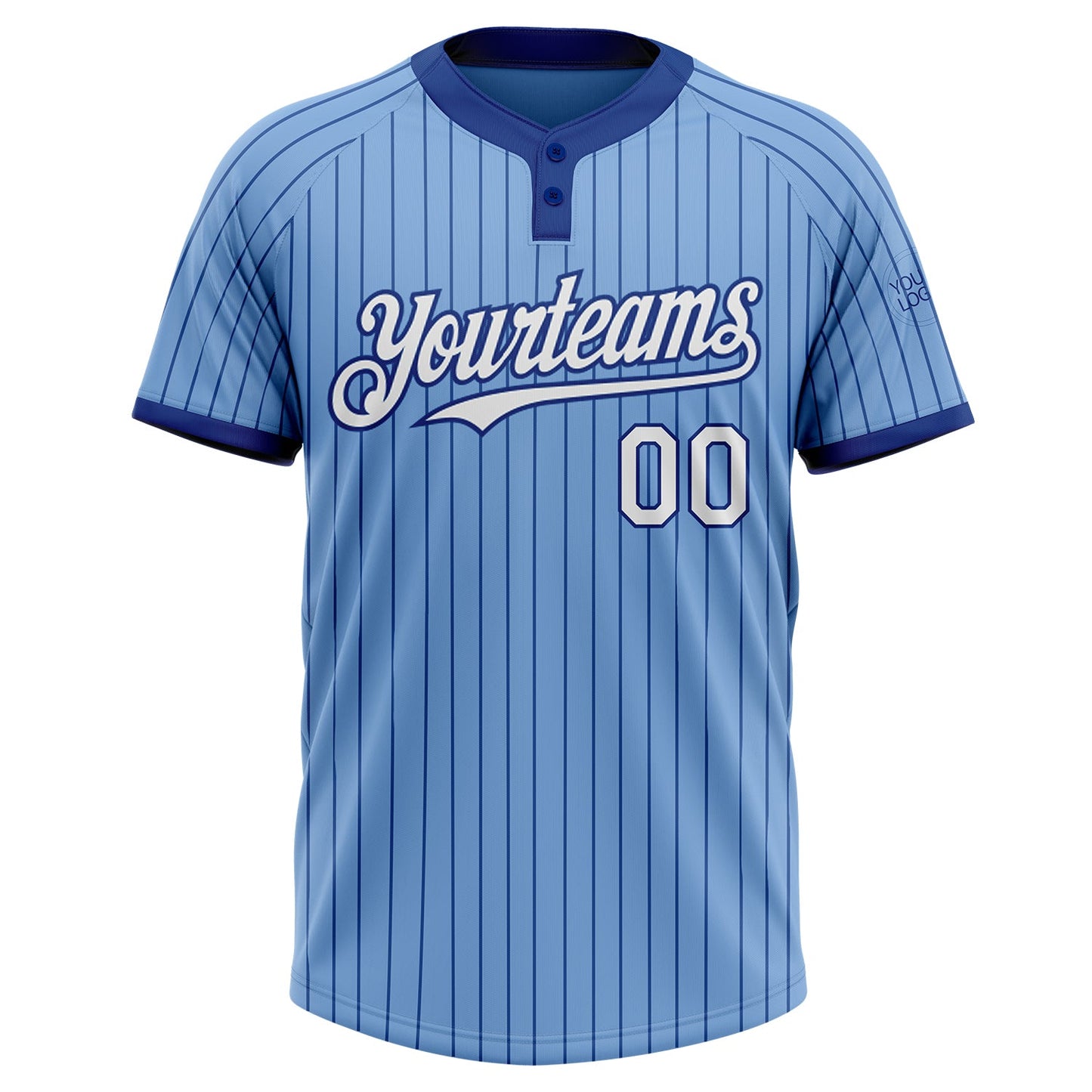 Custom Light Blue Royal Pinstripe White Two-Button Unisex Softball Jersey view 2
