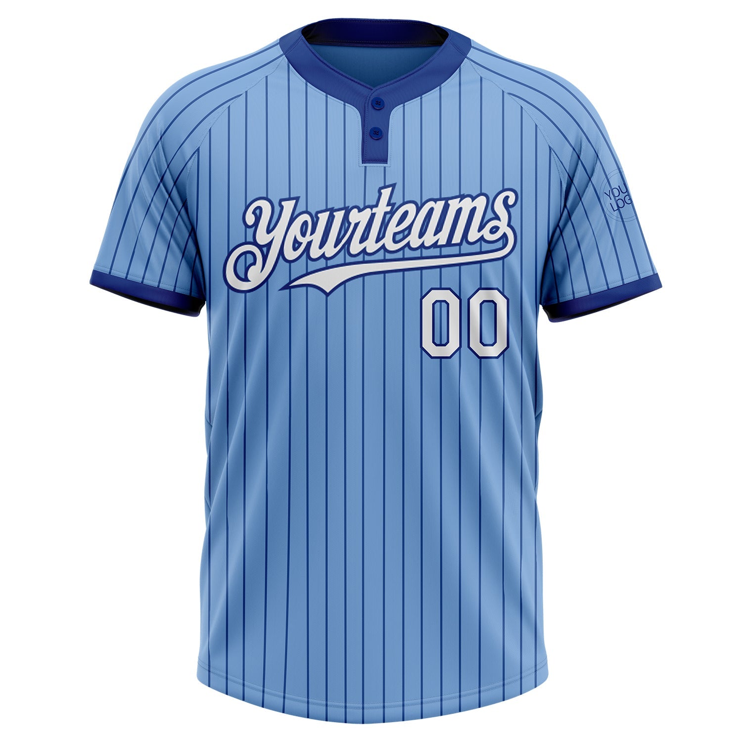 Custom Light Blue Royal Pinstripe White Two-Button Unisex Softball Jersey view 2