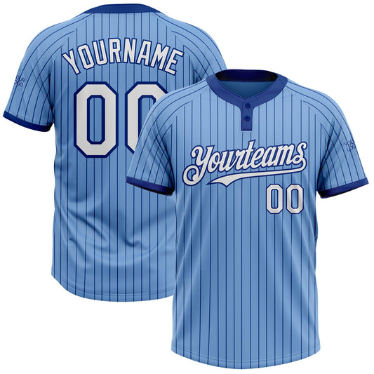 Custom Light Blue Royal Pinstripe White Two-Button Unisex Softball Jersey - Main View