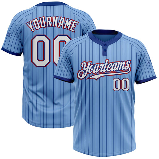 Custom Light Blue Royal Pinstripe White-Red Two-Button Unisex Softball Jersey - Main View
