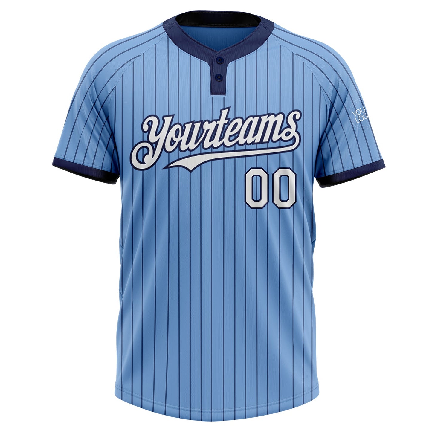 Custom Light Blue Navy Pinstripe White Two-Button Unisex Softball Jersey view 2
