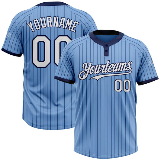 Custom Light Blue Navy Pinstripe White Two-Button Unisex Softball Jersey - Main View