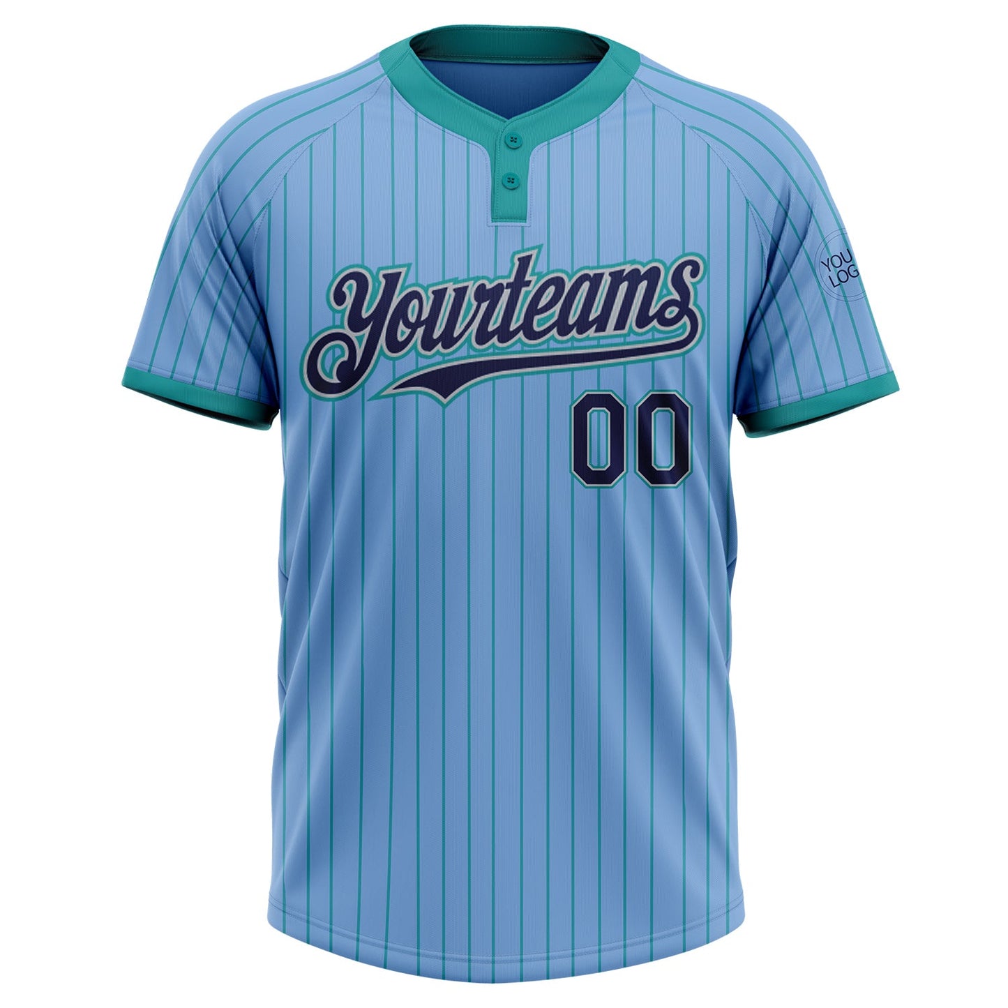 Custom Light Blue Teal Pinstripe Navy-Gray Two-Button Unisex Softball Jersey view 2