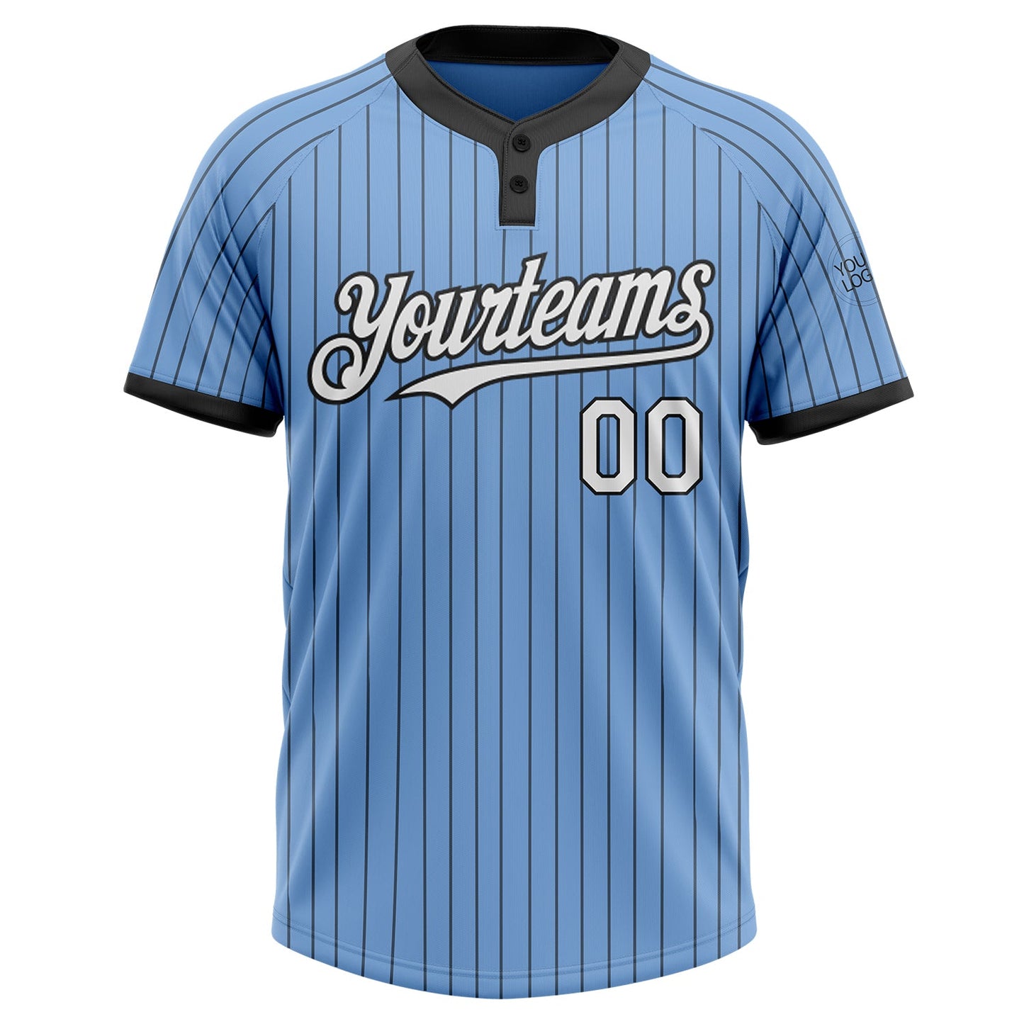 Custom Light Blue Black Pinstripe White Two-Button Unisex Softball Jersey view 2