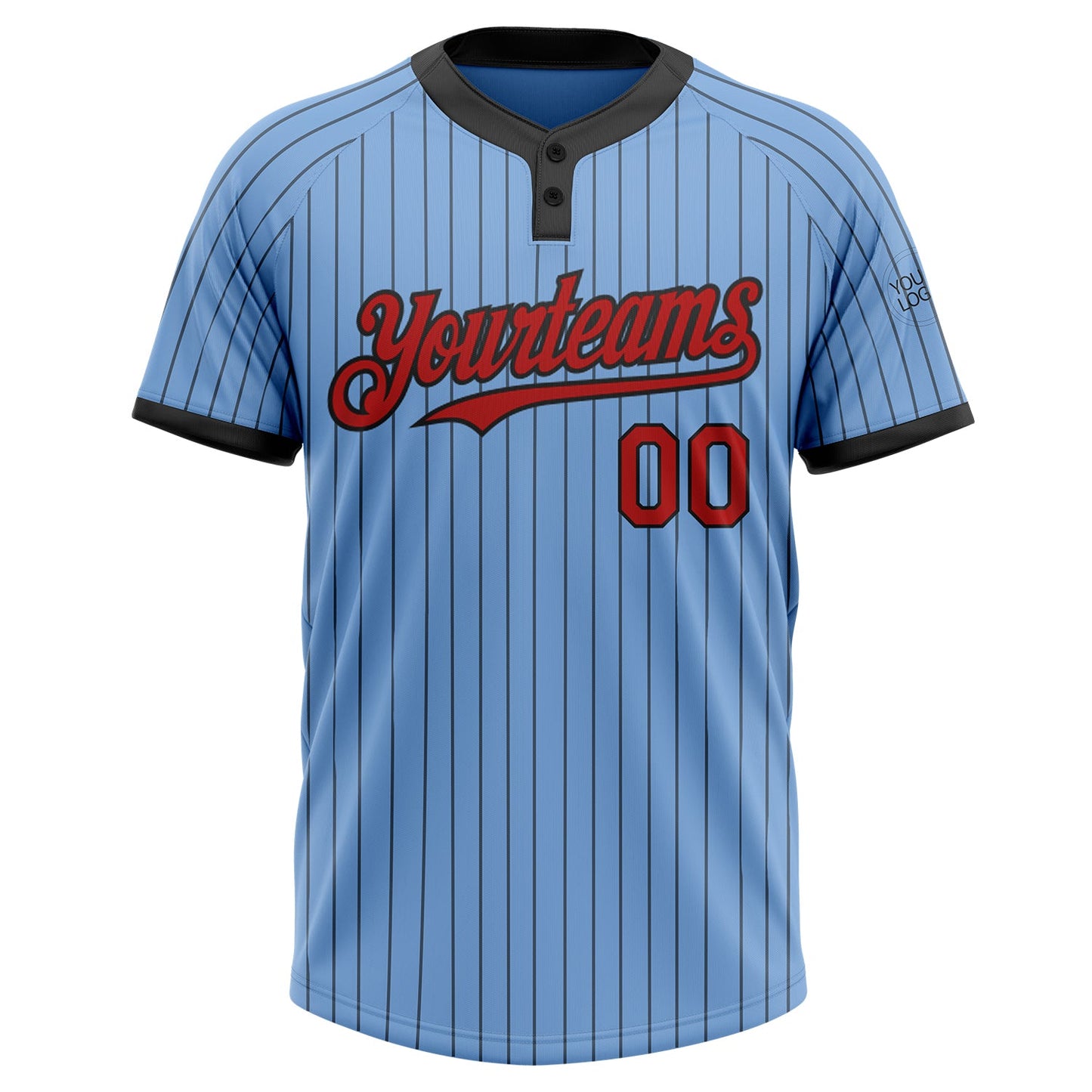 Custom Light Blue Black Pinstripe Red Two-Button Unisex Softball Jersey view 2