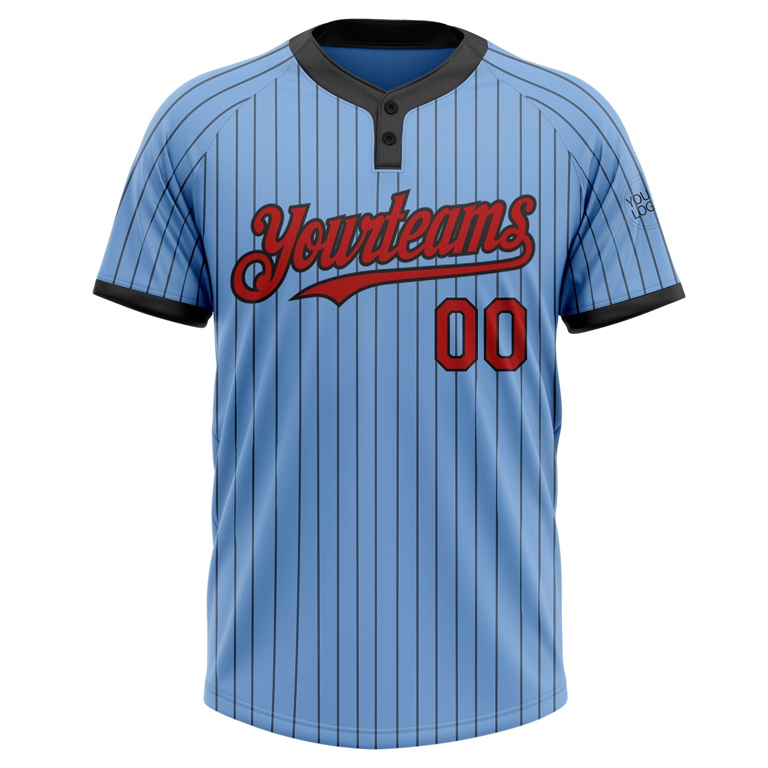 Custom Light Blue Black Pinstripe Red Two-Button Unisex Softball Jersey view 2