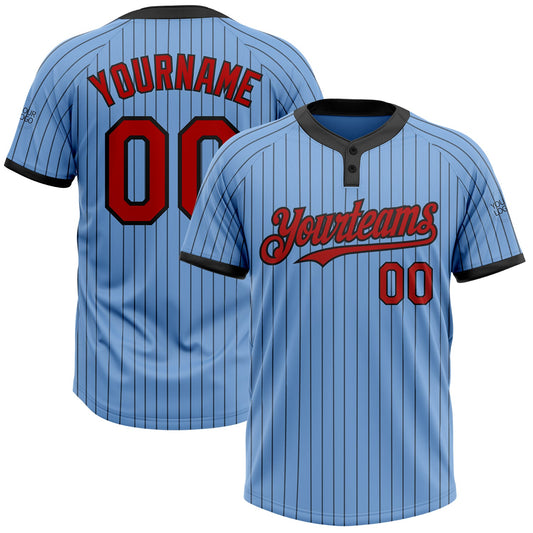 Custom Light Blue Black Pinstripe Red Two-Button Unisex Softball Jersey - Main View