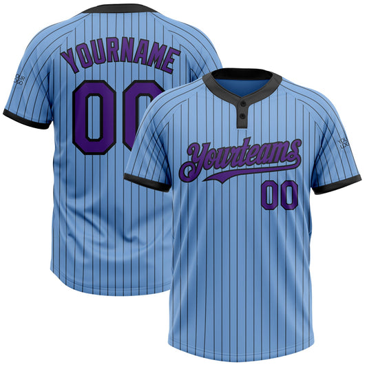 Custom Light Blue Black Pinstripe Purple Two-Button Unisex Softball Jersey - Main View