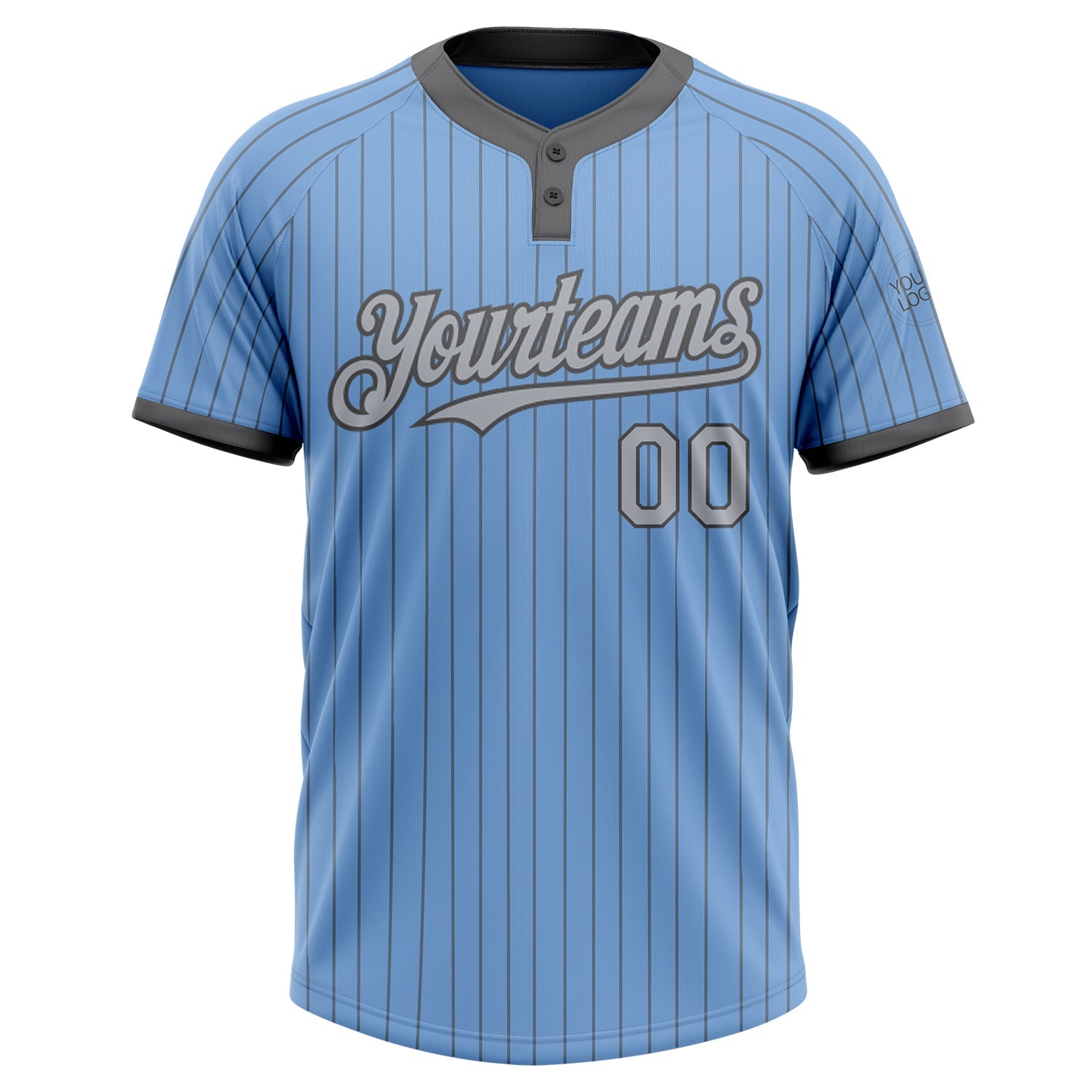 Custom Light Blue Steel Gray Pinstripe Gray Two-Button Unisex Softball Jersey view 2
