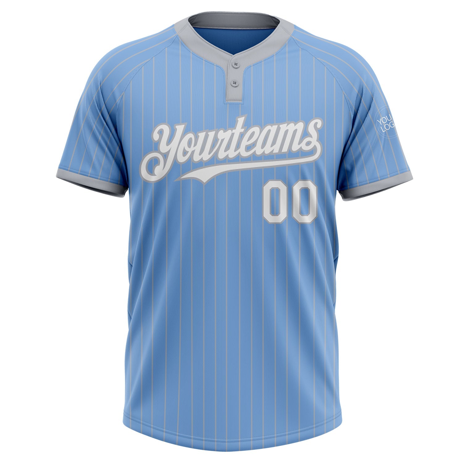 Custom Light Blue Gray Pinstripe White Two-Button Unisex Softball Jersey view 2