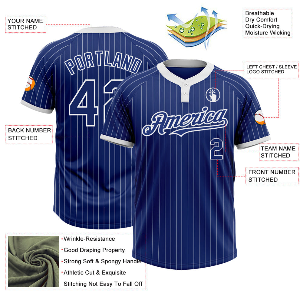 Custom Royal White Pinstripe White Two-Button Unisex Softball Jersey view 3