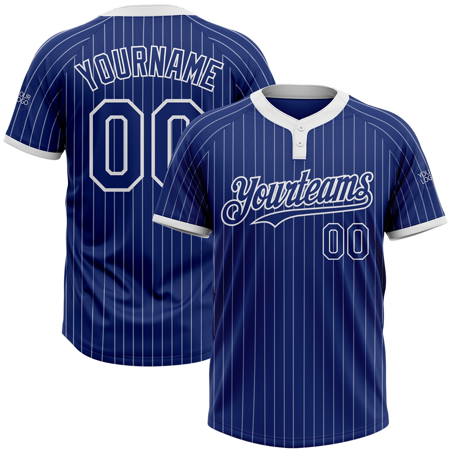 Custom Royal White Pinstripe White Two-Button Unisex Softball Jersey - Main View