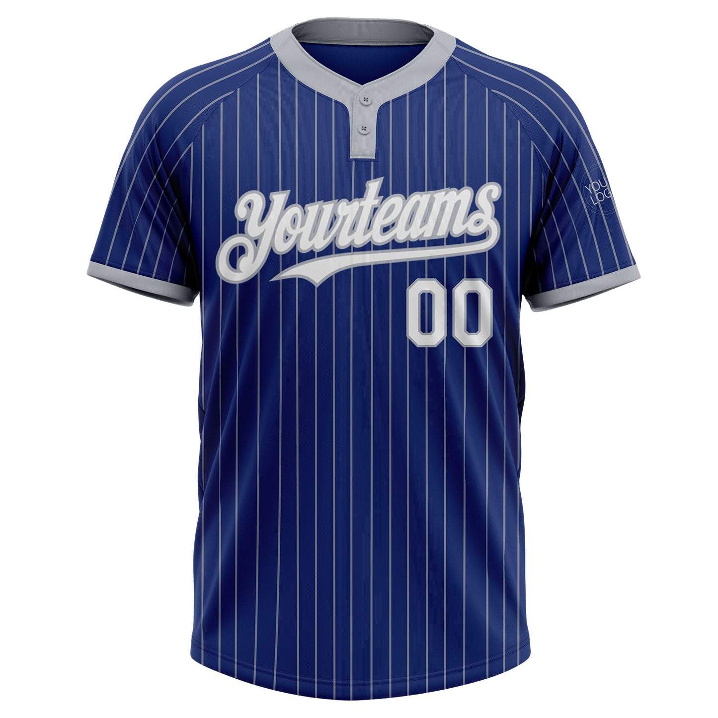 Custom Royal Gray Pinstripe White Two-Button Unisex Softball Jersey view 2