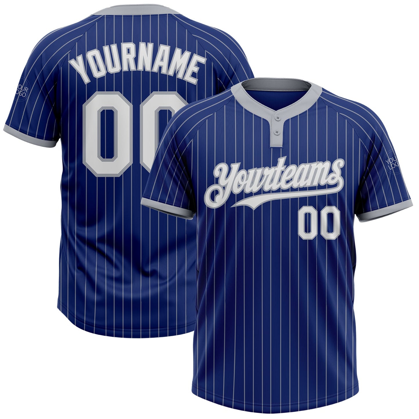 Custom Royal Gray Pinstripe White Two-Button Unisex Softball Jersey - Main View