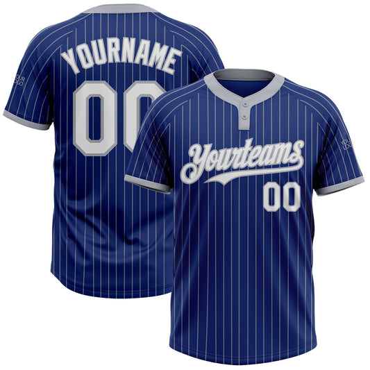 Custom Royal Gray Pinstripe White Two-Button Unisex Softball Jersey - Main View
