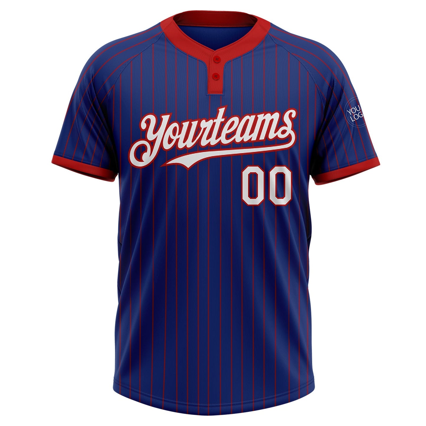 Custom Royal Red Pinstripe White Two-Button Unisex Softball Jersey view 2