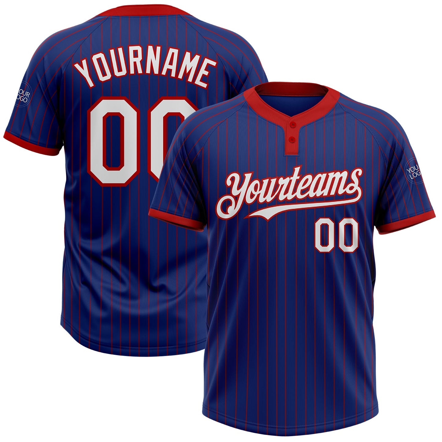 Custom Royal Red Pinstripe White Two-Button Unisex Softball Jersey - Main View