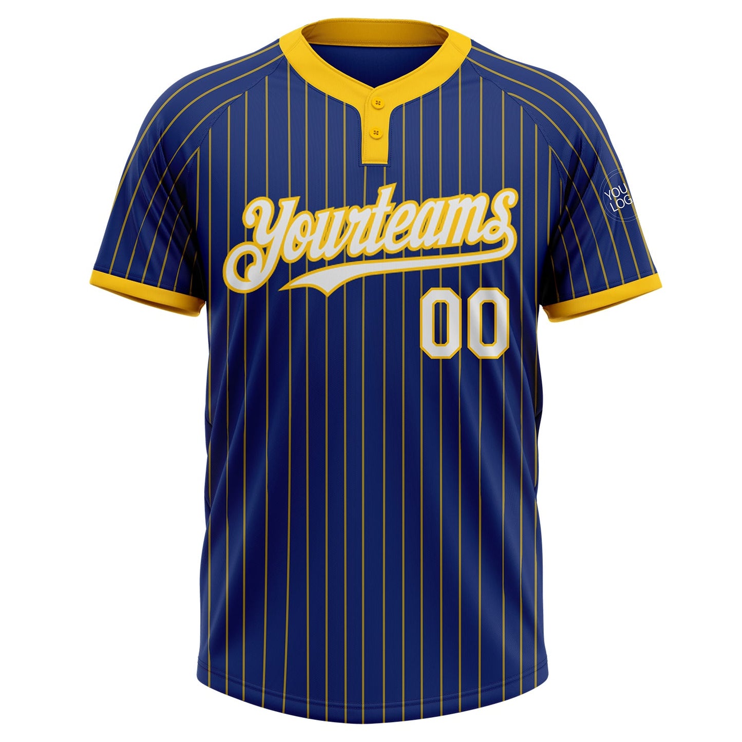 Custom Royal Yellow Pinstripe White Two-Button Unisex Softball Jersey view 2