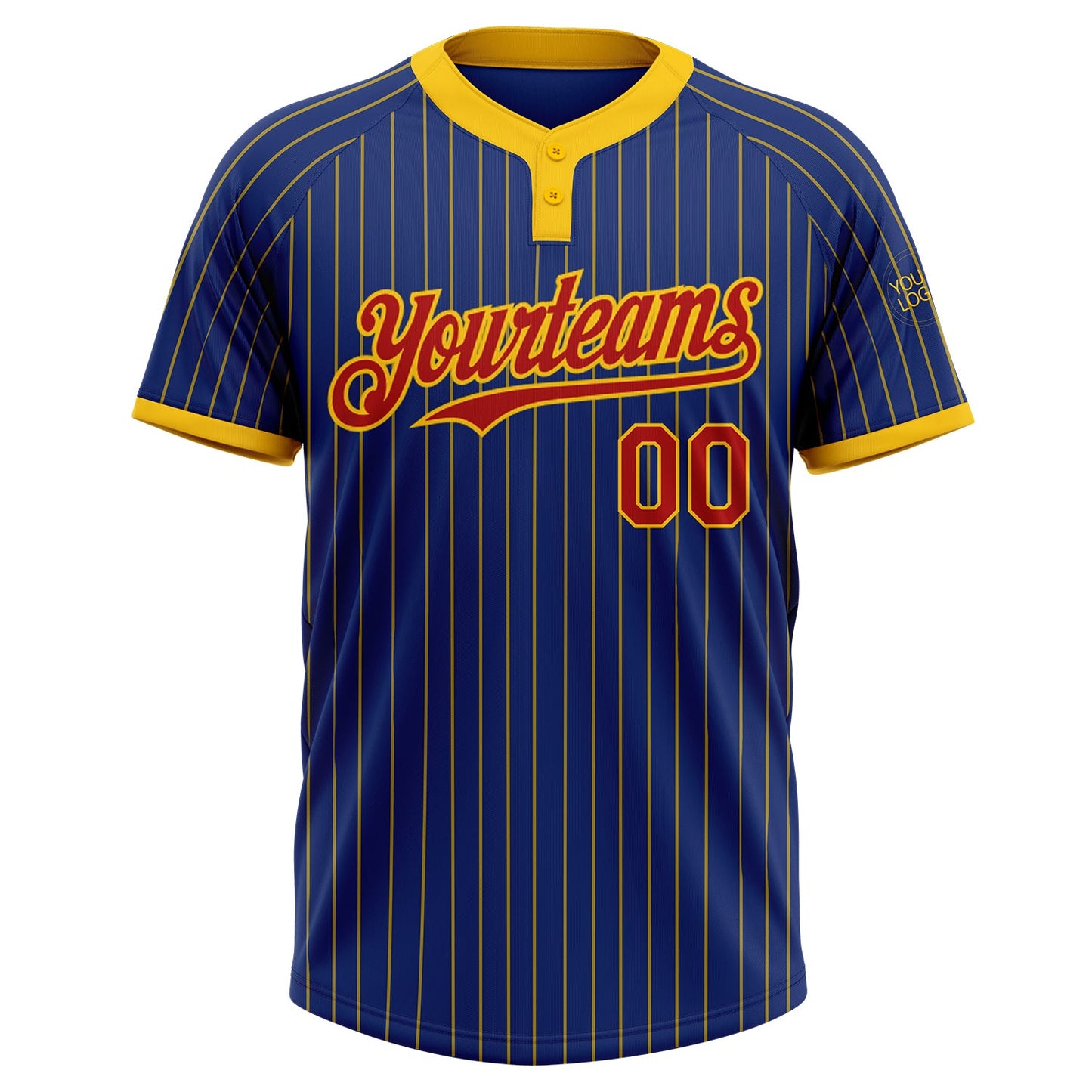 Custom Royal Yellow Pinstripe Red Two-Button Unisex Softball Jersey view 2