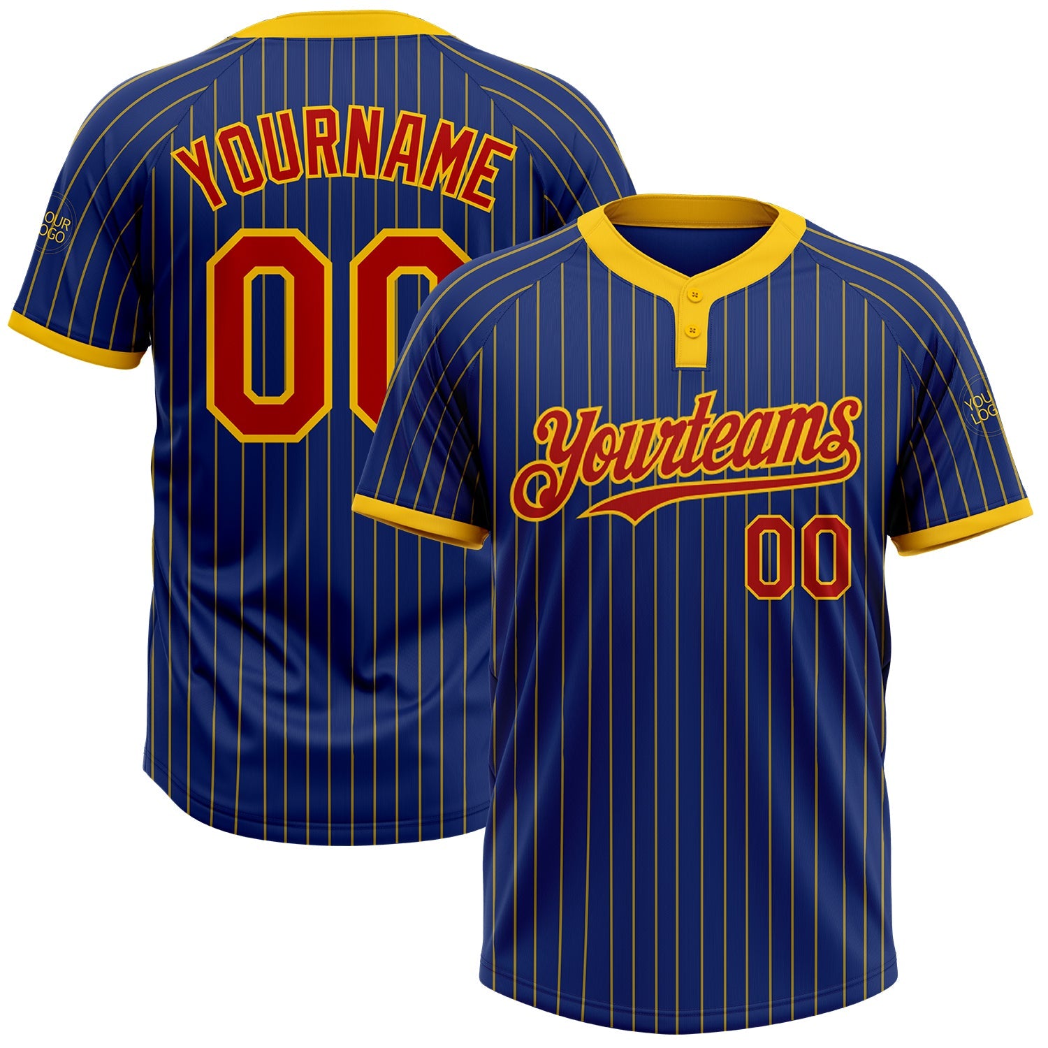 Custom Royal Yellow Pinstripe Red Two-Button Unisex Softball Jersey - Main View