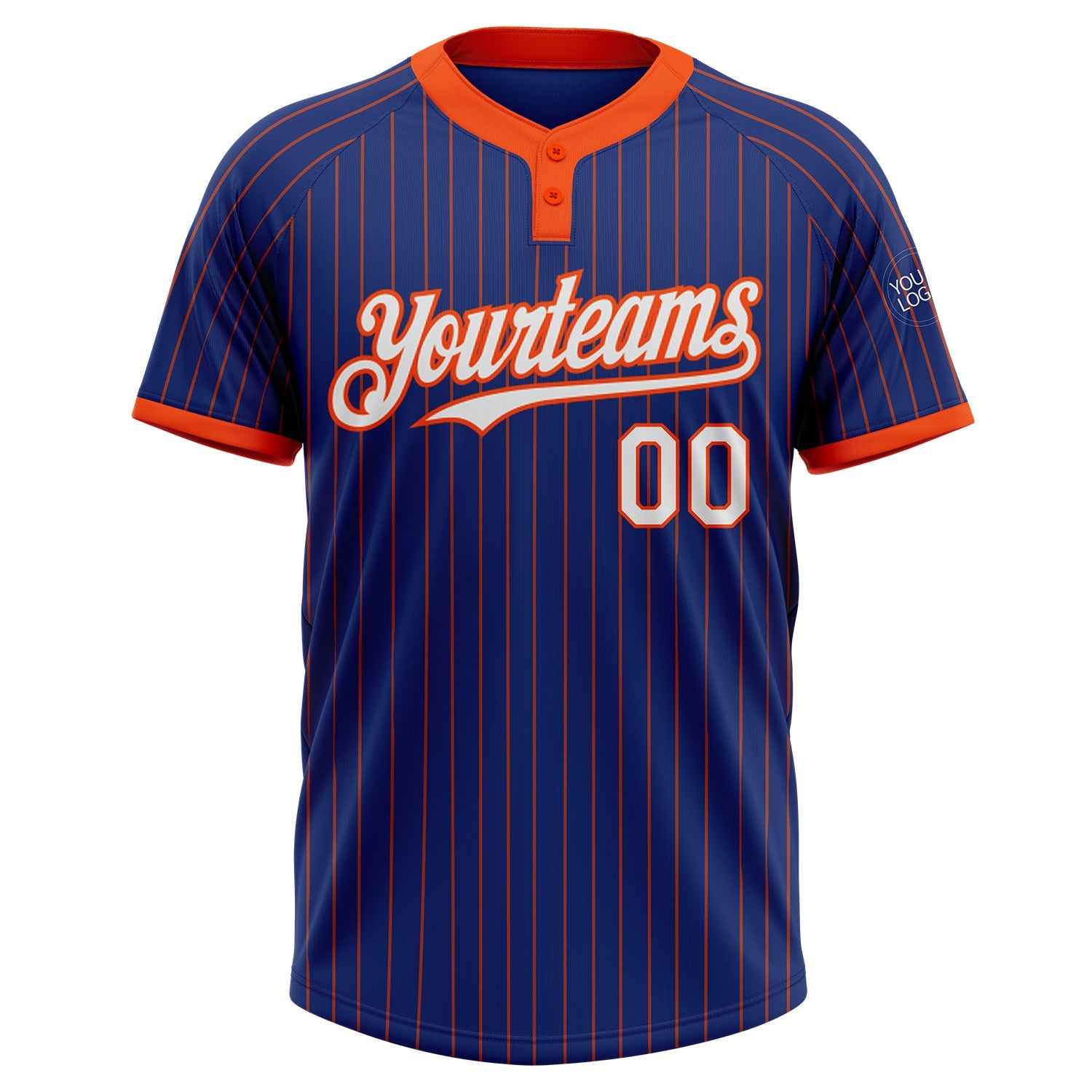 Custom Royal Orange Pinstripe White Two-Button Unisex Softball Jersey view 2