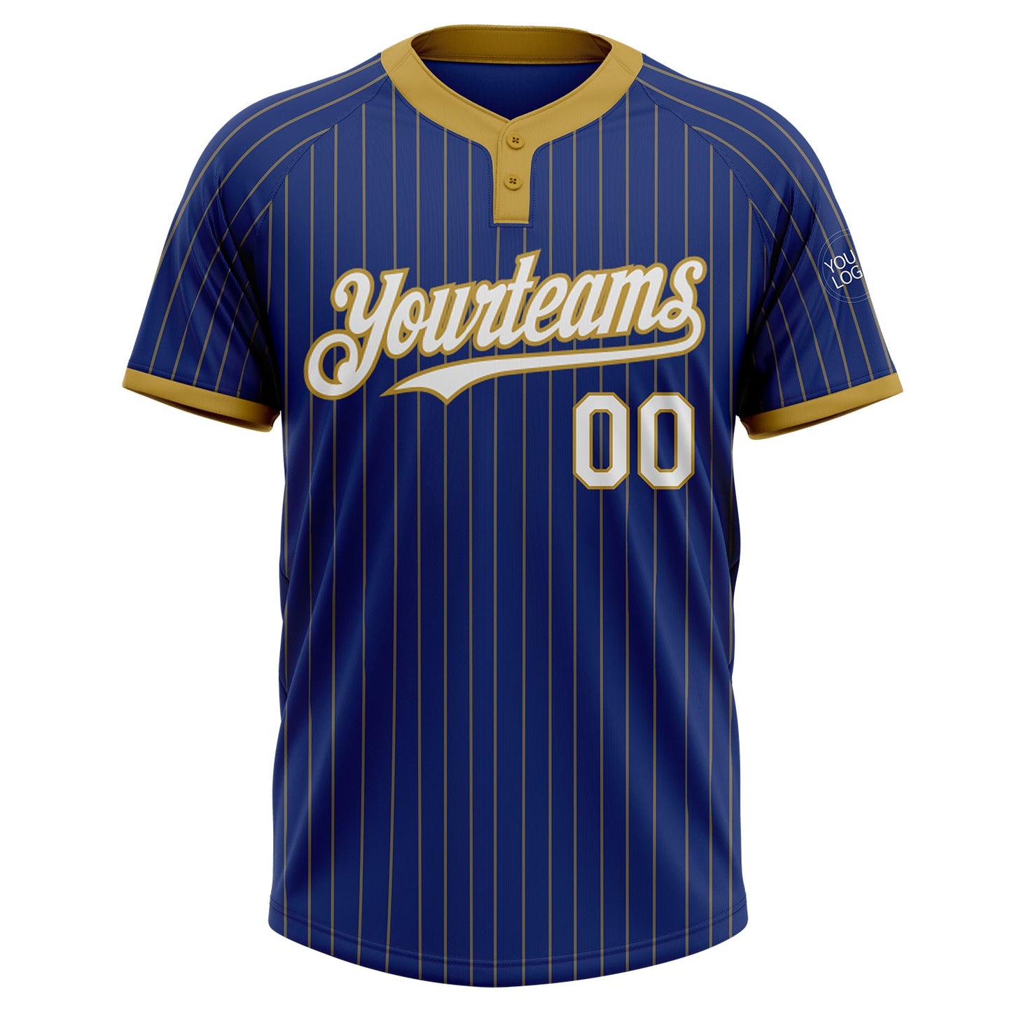 Custom Royal Old Gold Pinstripe White Two-Button Unisex Softball Jersey view 2