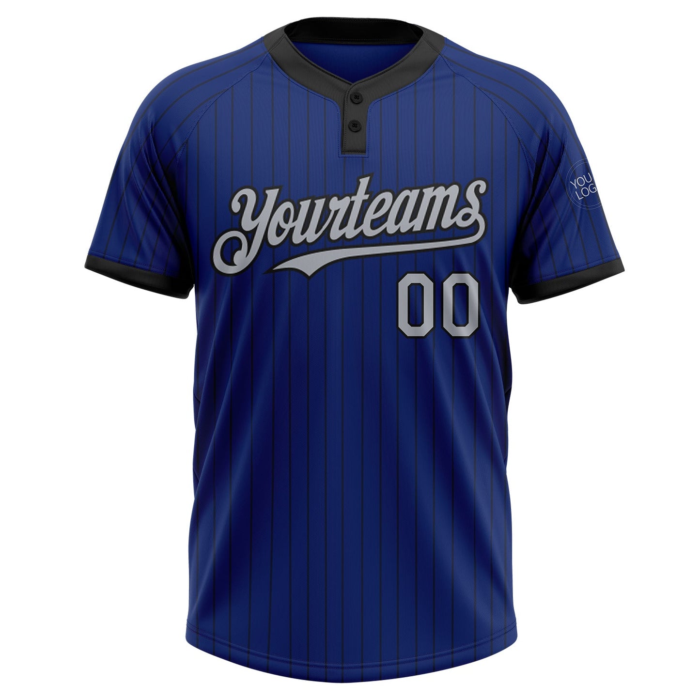 Custom Royal Black Pinstripe Gray Two-Button Unisex Softball Jersey view 2