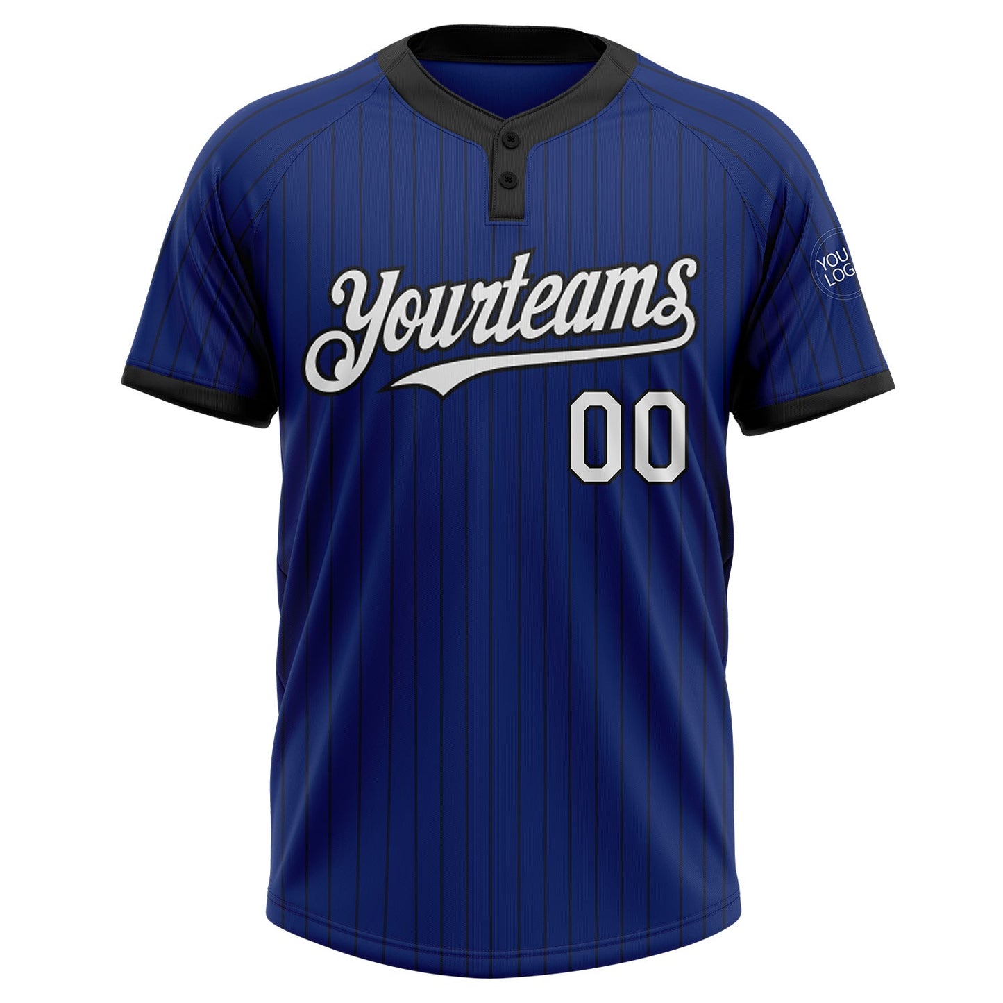 Custom Royal Black Pinstripe White Two-Button Unisex Softball Jersey view 2